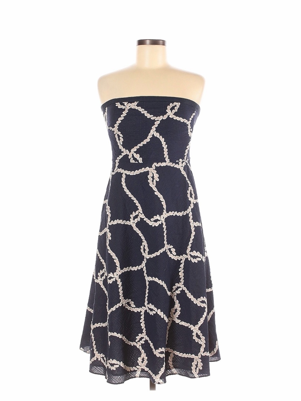 Strapless Navy Rope-Print A-Line Dress